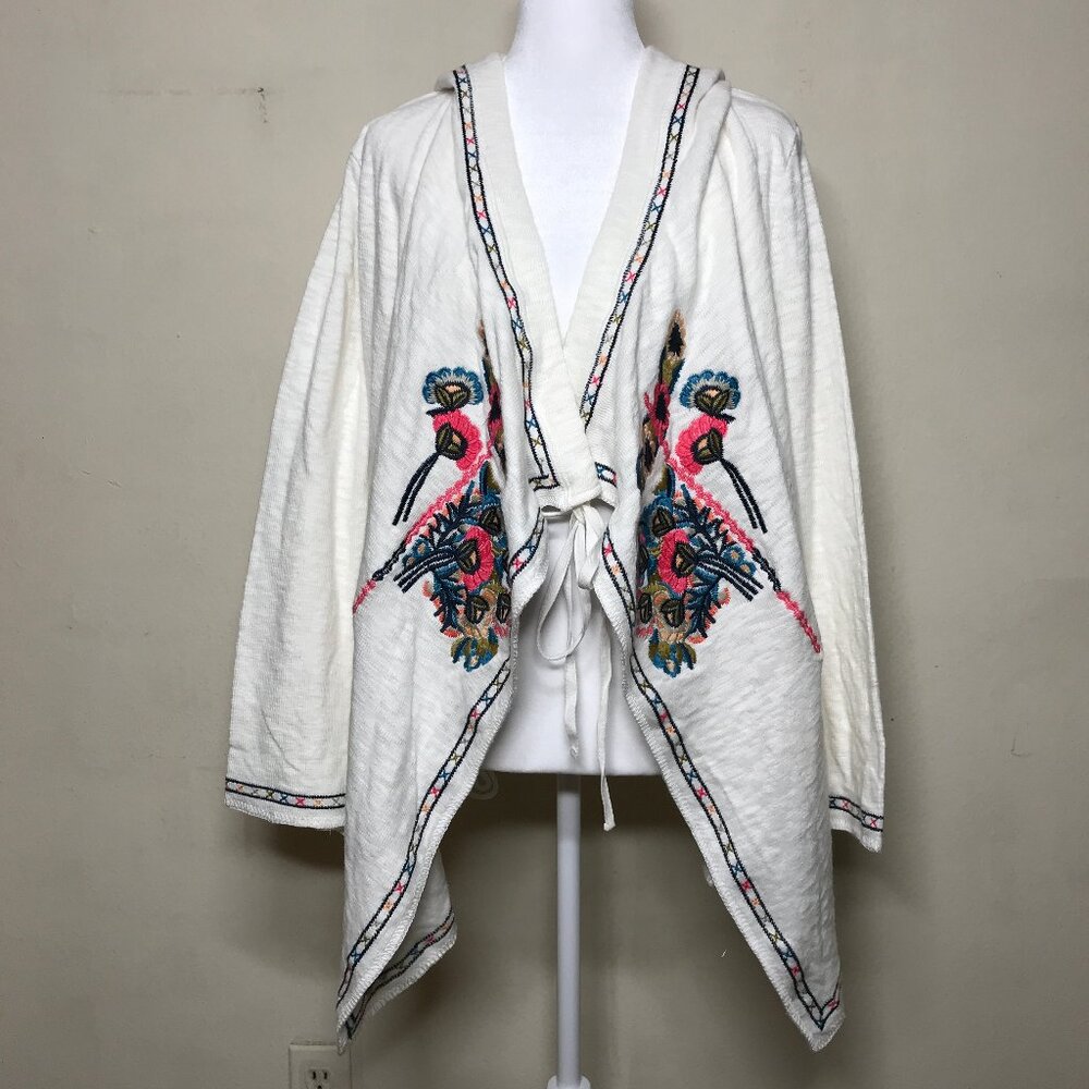 NEW! Paparazzi Cotton Floral Embroidered Drawstring Hooded Slouchy Open Cover Up